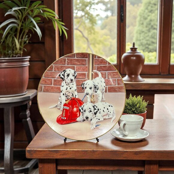 Dalmatian Puppies Collector Plate, "Firehouse Frolic" Puppy Art Plate - Picture 3 of 5